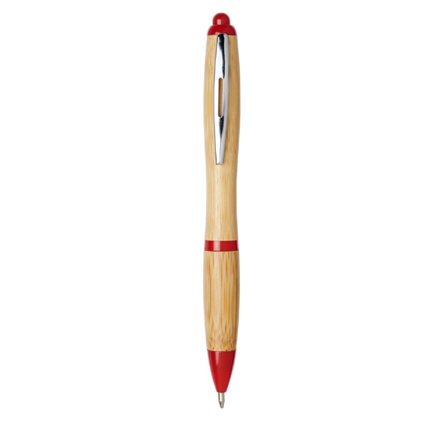 Bullet Nash Bamboo Ballpoint Pen - Natural/Red