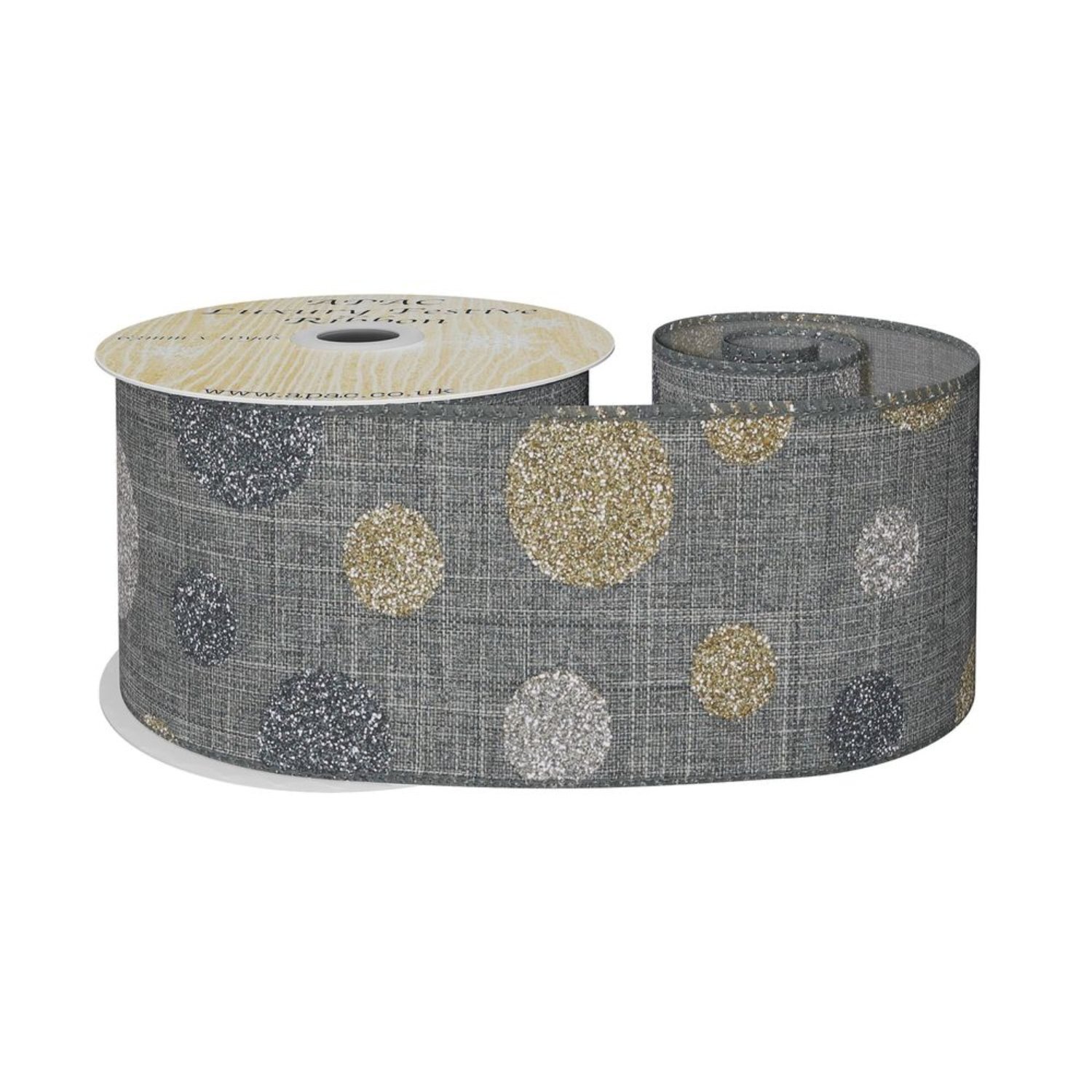 Kdmd Grey With Dots Ribbon X 10Yds - Grey
