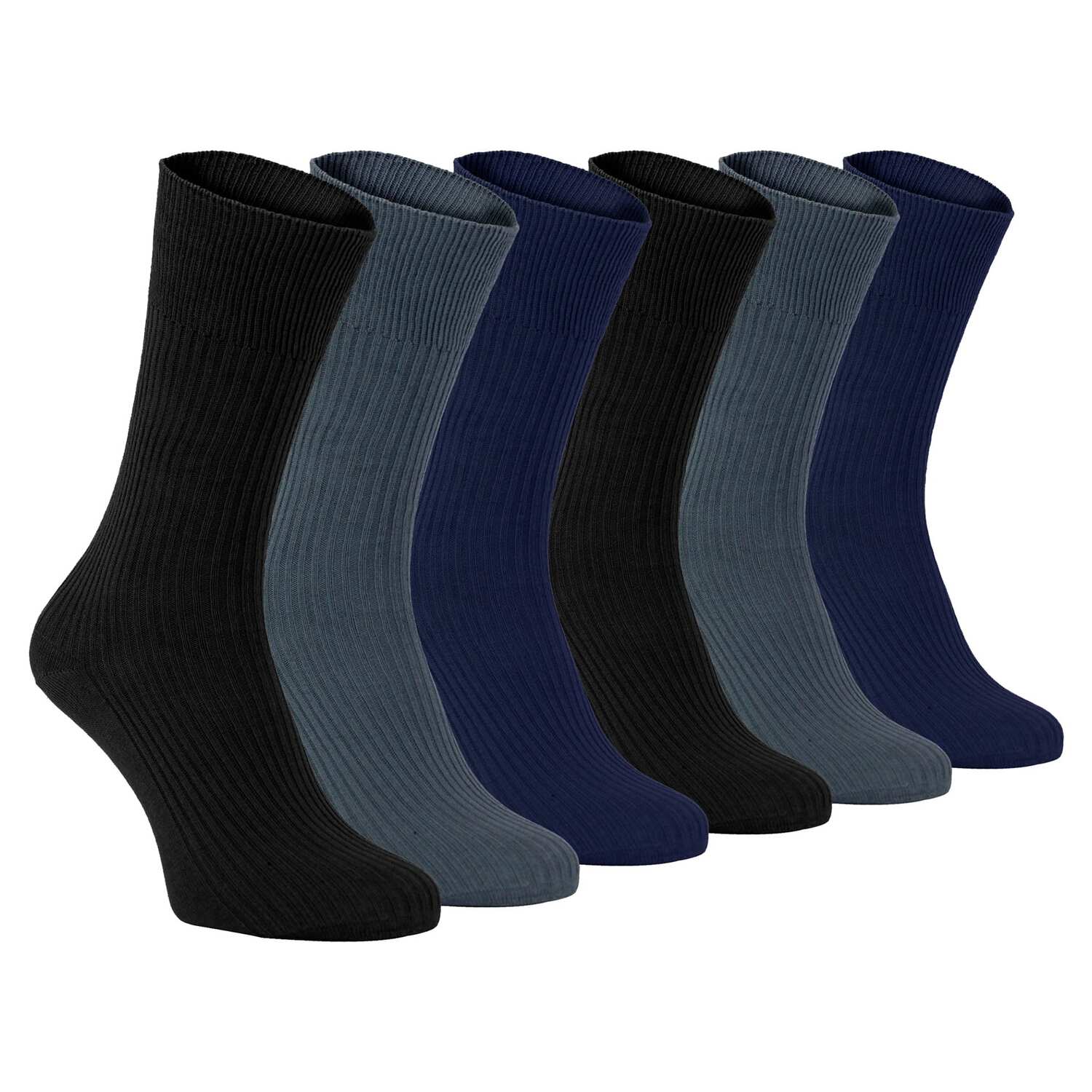 Sock Snob 6 Pairs Mens Breathable Cotton Non Elastic Loose Wide Top Dress Socks - Blue - Size UK 6-11 - Image 2