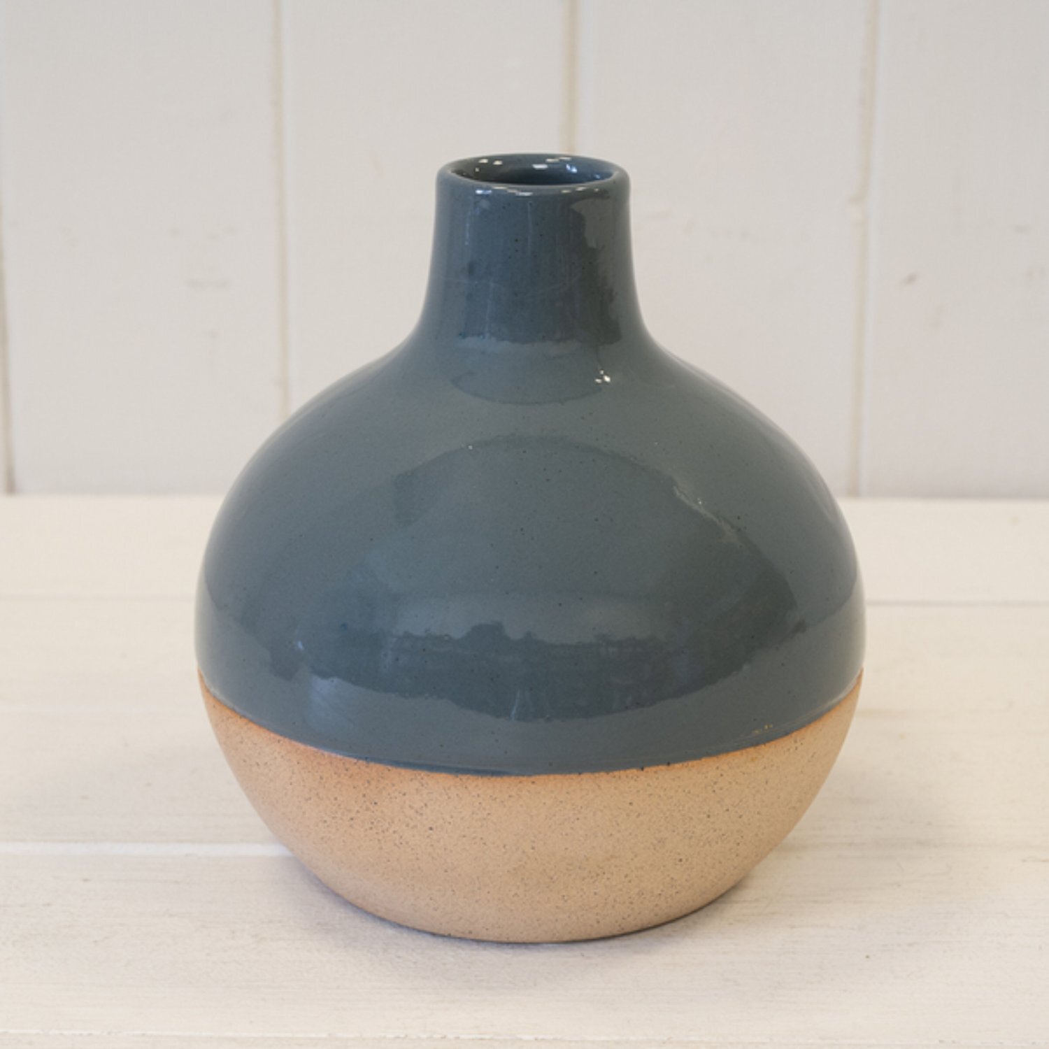 Kdmd Blue Ceramic Glazed Vase Withn Unglazed Design - Blue