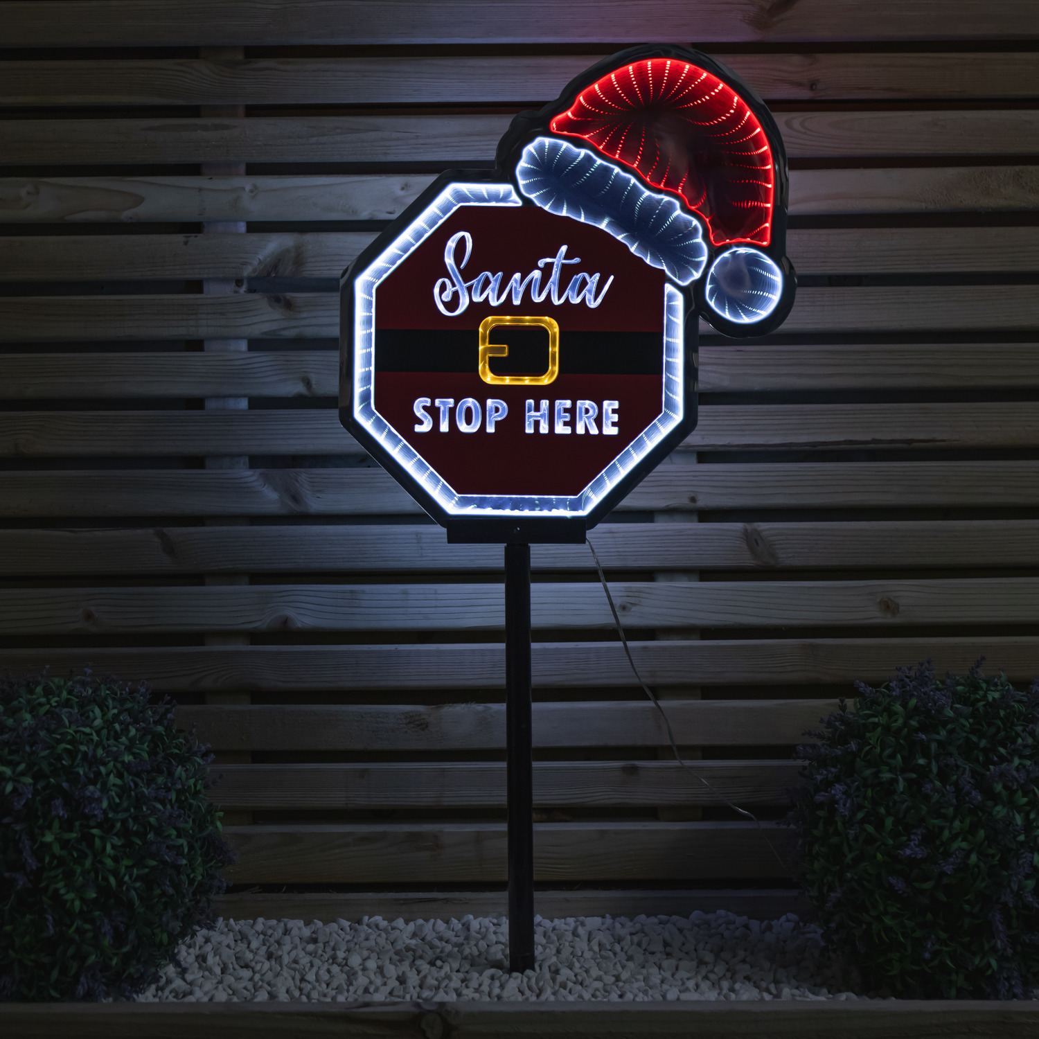 Rackhams Light 40Cm Up Christmas Santa Stop Here Sign With Santa Hat & Leds - Image 3