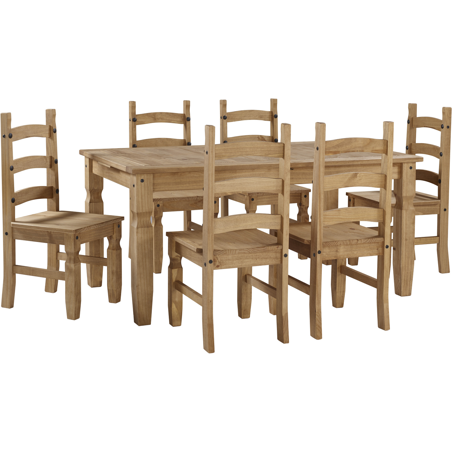 Corona Extending Dining Table 6 Chairs Set Large Solid Wood Mexican Pine