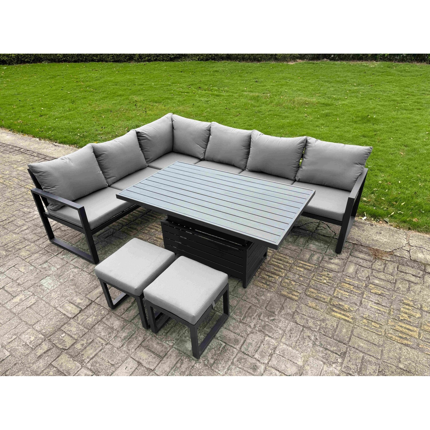 B&Q - 7 Piece Garden Furniture Set 8 Seater Aluminium Outdoor Dining Set - Image 2