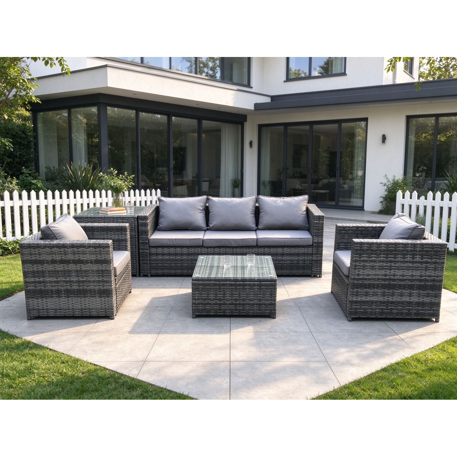 Fimous Rattan Set With 2 Armchairs, Side Table & Coffee Table - Dark Grey - Image 1