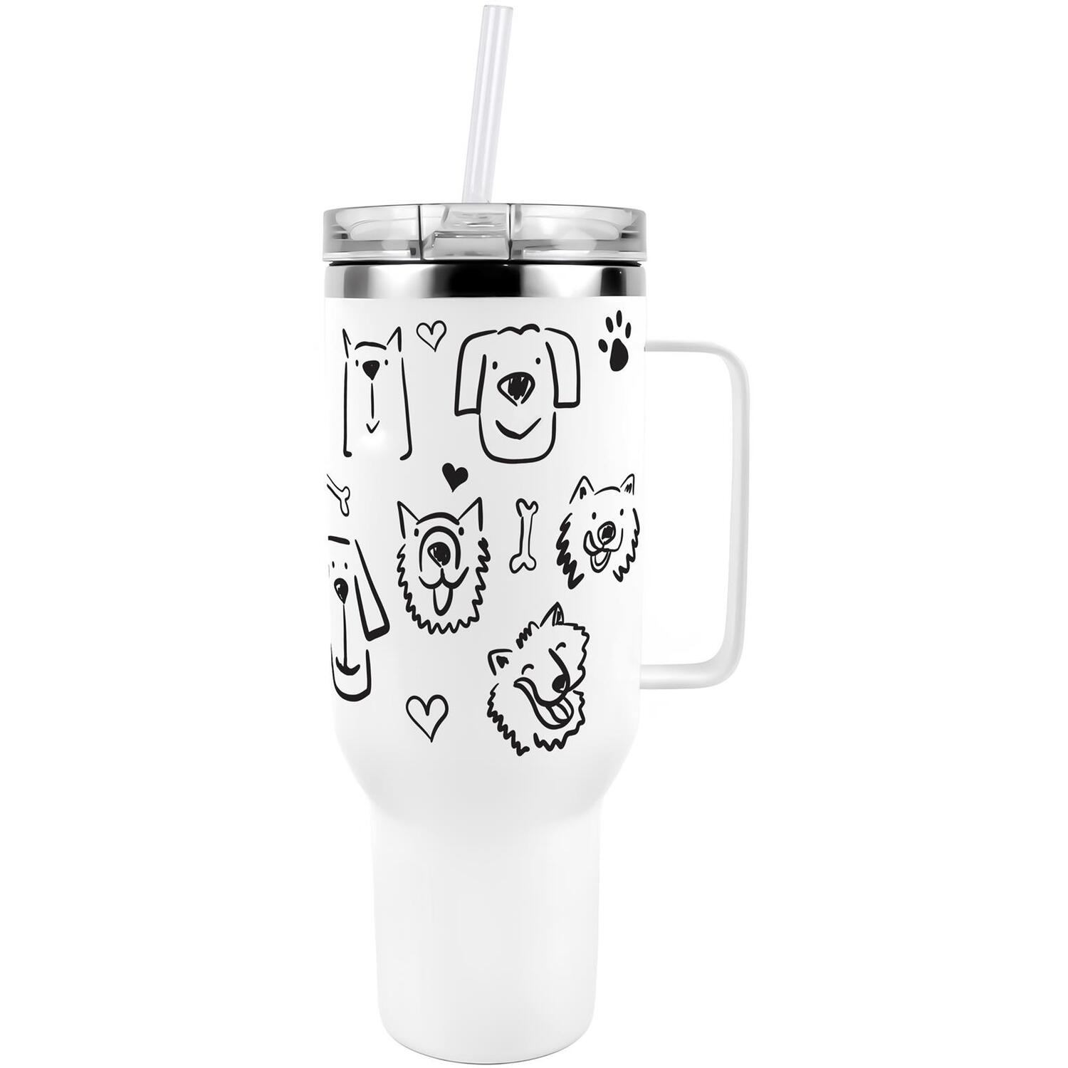 B&Q -  Dog Doodles40Oz Stainless Steel Xl Travel Cup With Straw And Lid - Image 3