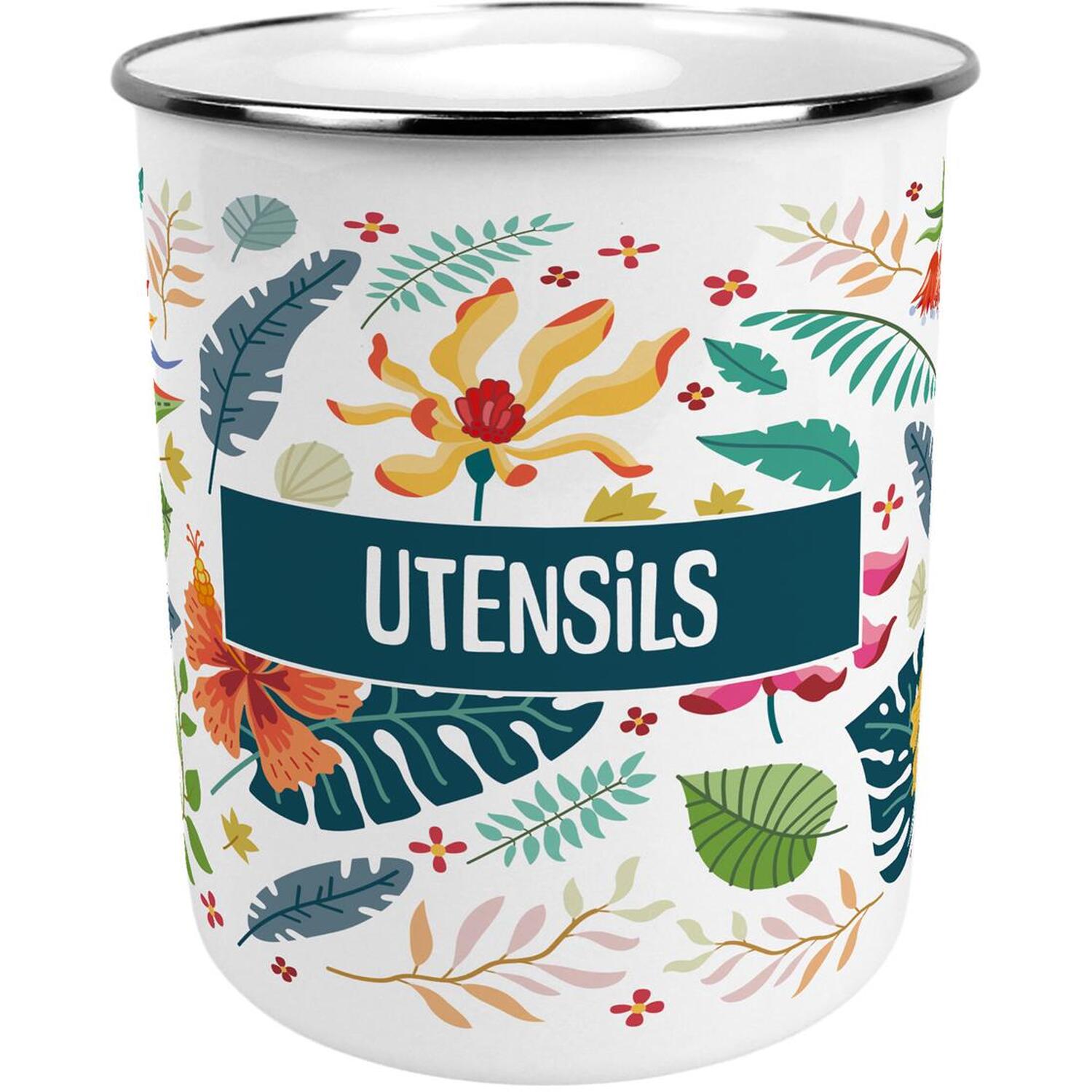 Purely Home Tropical Flowers Large Metal Kitchen Utensil Pot - Image 1
