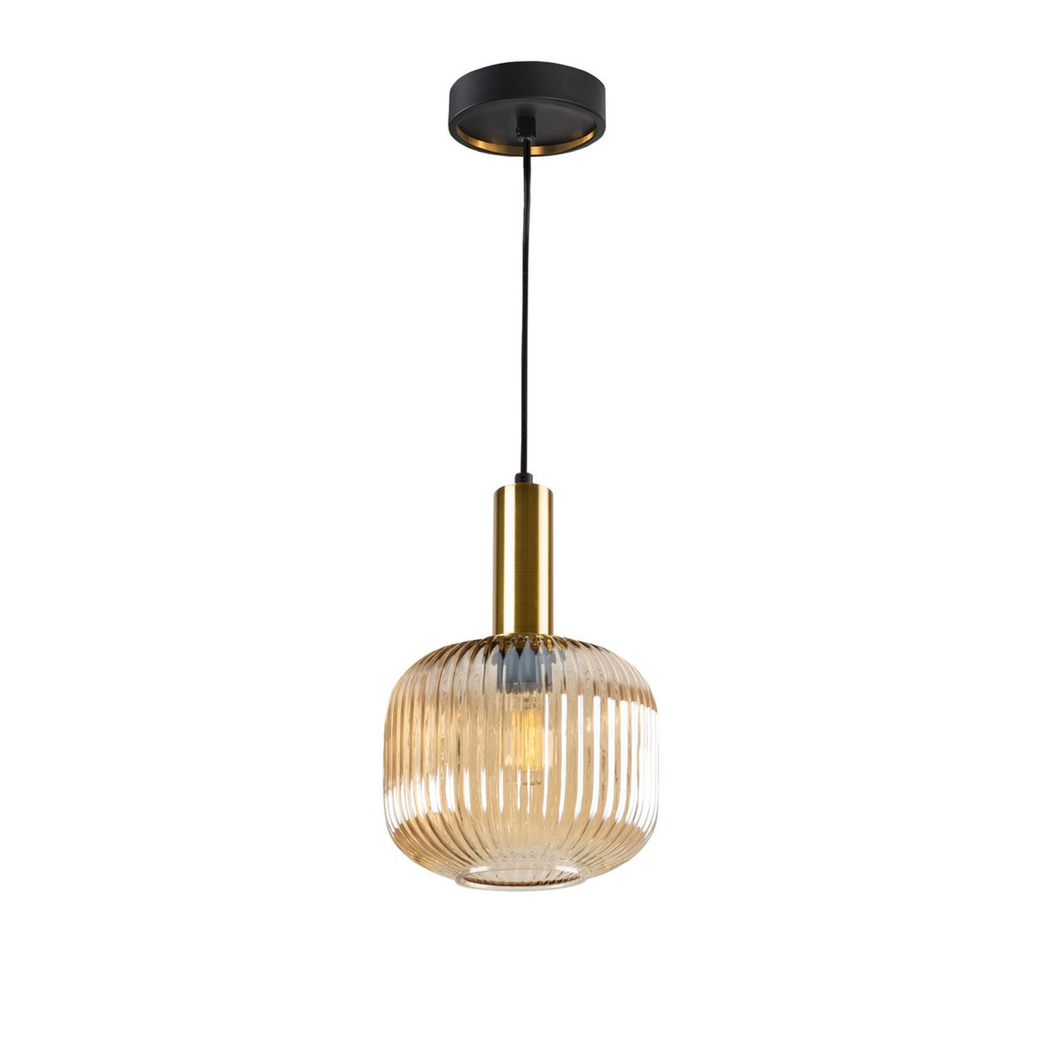 B&Q -  Luminosa Norma Globe Pendant Ceiling Light BlackBrassAmber GlassE27Uk Stock - Image 3