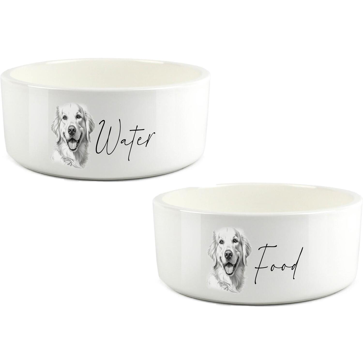 B&Q - Black Sketch Large Ceramic Pet Food & Water Bowl SetGolden Retriever - Image 3
