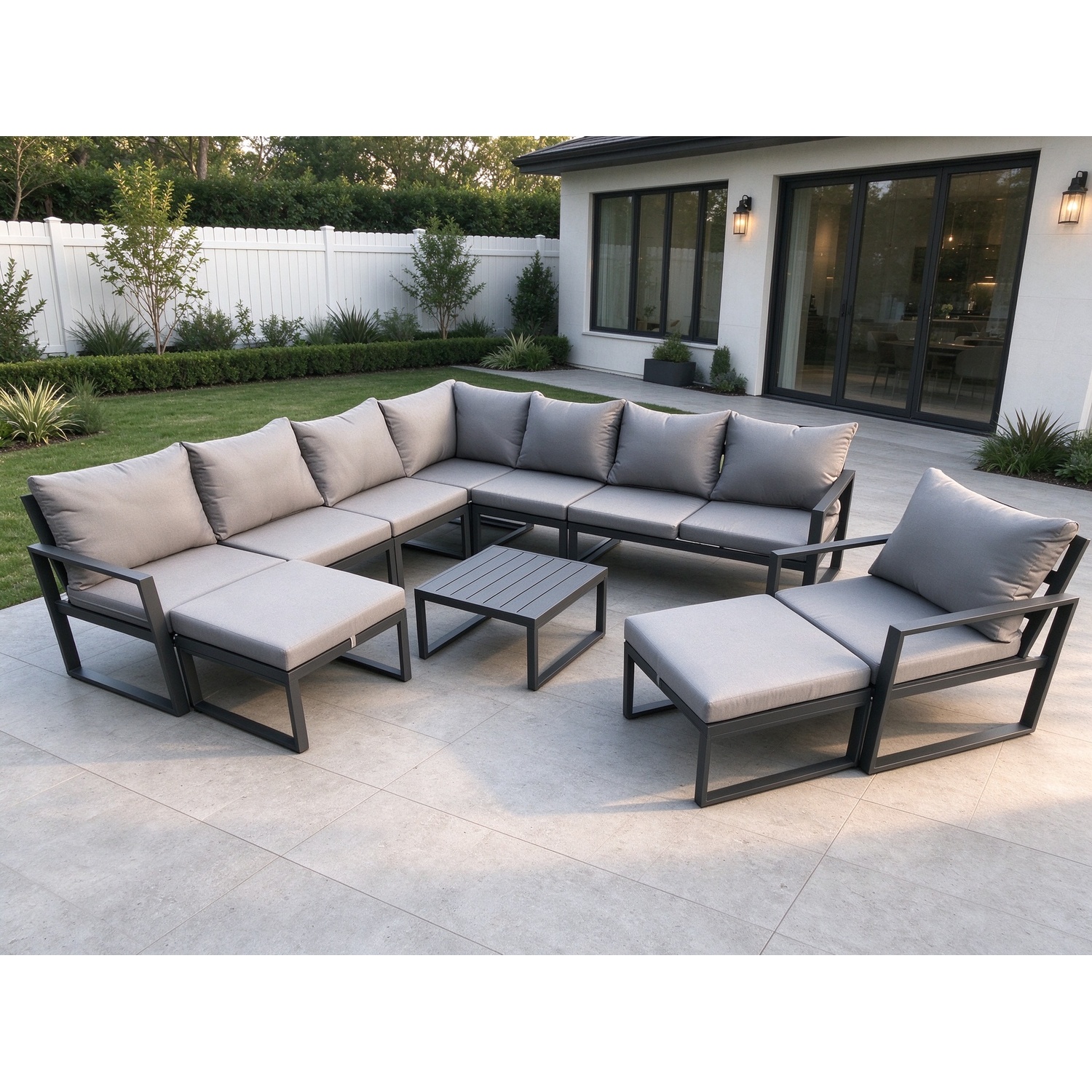 B&Q - Aluminium Outdoor Garden Furniture Set Lounge Corner Sofa Chair Square Coffee Table Sets With 2 Big Footstools - Image 2