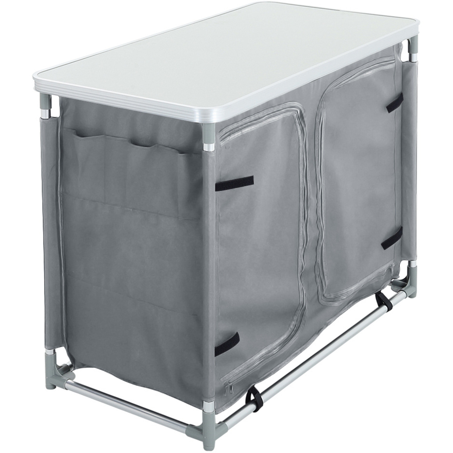 Foldable Camping Kitchen Storage Cabinet With Tabletop - Grey