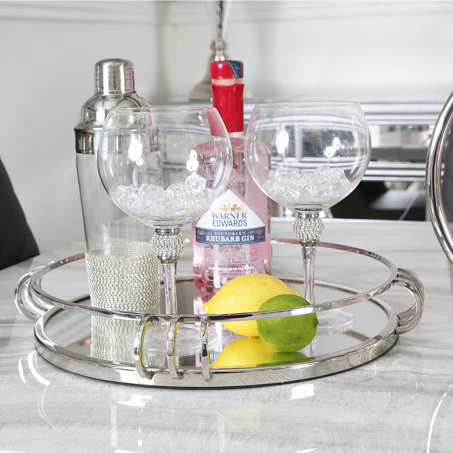 Vanity Living - Set of 2 Mirrorred Round Decorative Tray - Silver / 35cm thumbnail