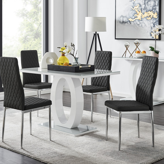 Giovani Glass Modern Dining Table With Four Milan Chairs Set