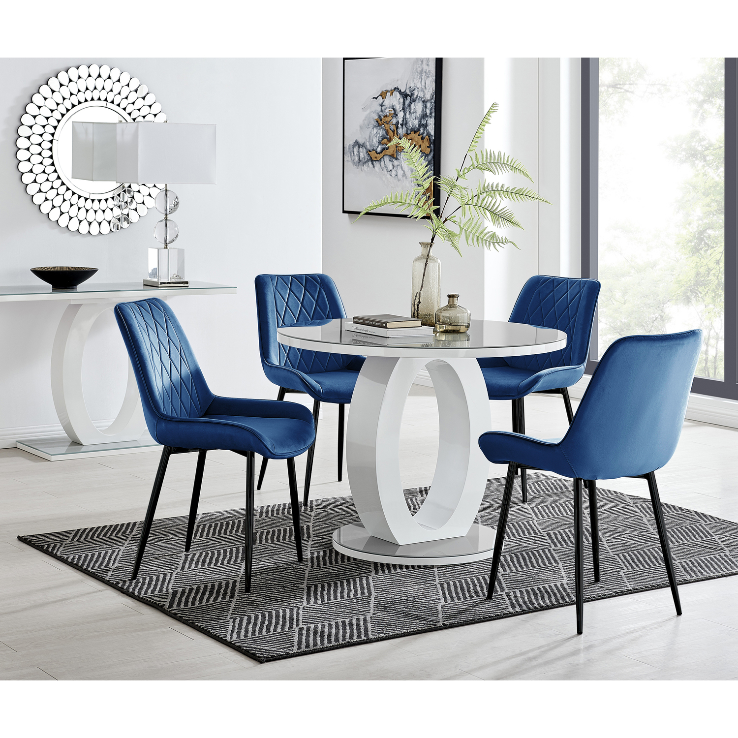 Furnitureboxuk Giovani Round Grey 100Cm Table And 4 Pesaro Black Leg Chairs - Blue