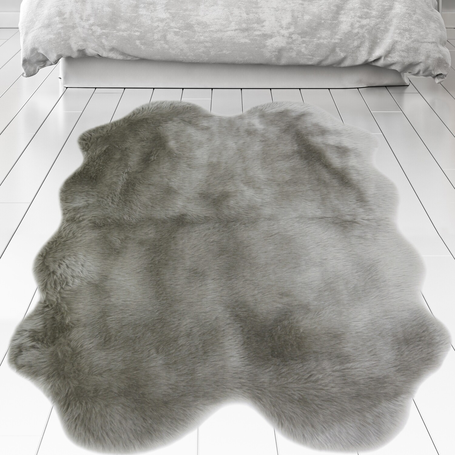 The Rug Wholesaler - Silver Cosy High Pile Faux Fur Sheepskin Rug - Kinsale - Silver / 150cm thumbnail