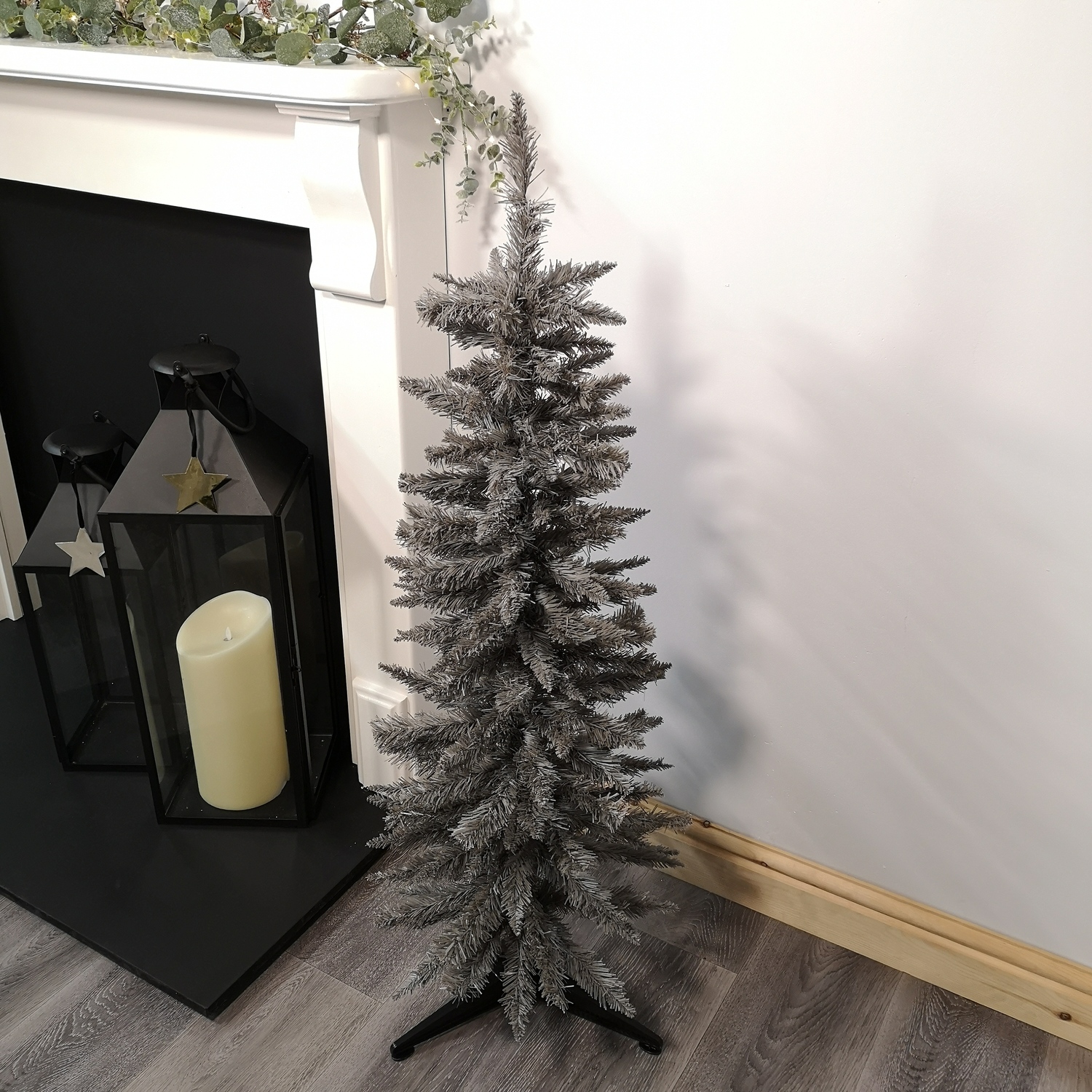 Snowtime 4ft Wrapped Pencil Pine Grey Tree with 168 Tips - Grey