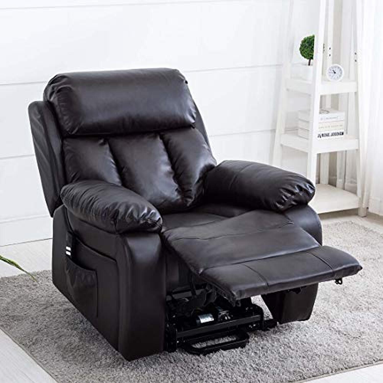 Chester Dual Electric Leather Recliner Heated Massage Chair - Brown