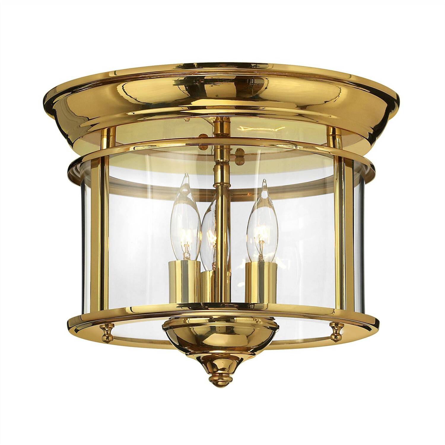 Gentry 3 Light Flush Mount Ceiling Light Polished Brass, E14 - Polished Brass