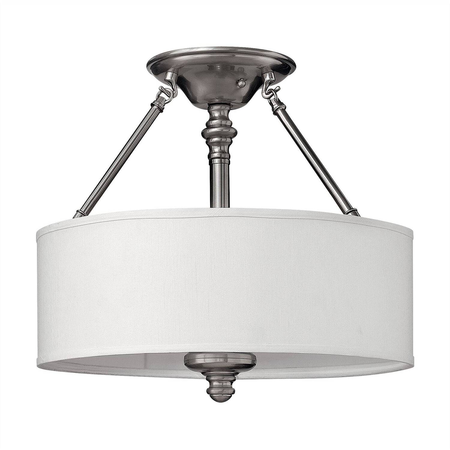 Sussex 3 Light Semi Flush Ceiling Light Brushed Nickel, E27 - Brushed Nickel
