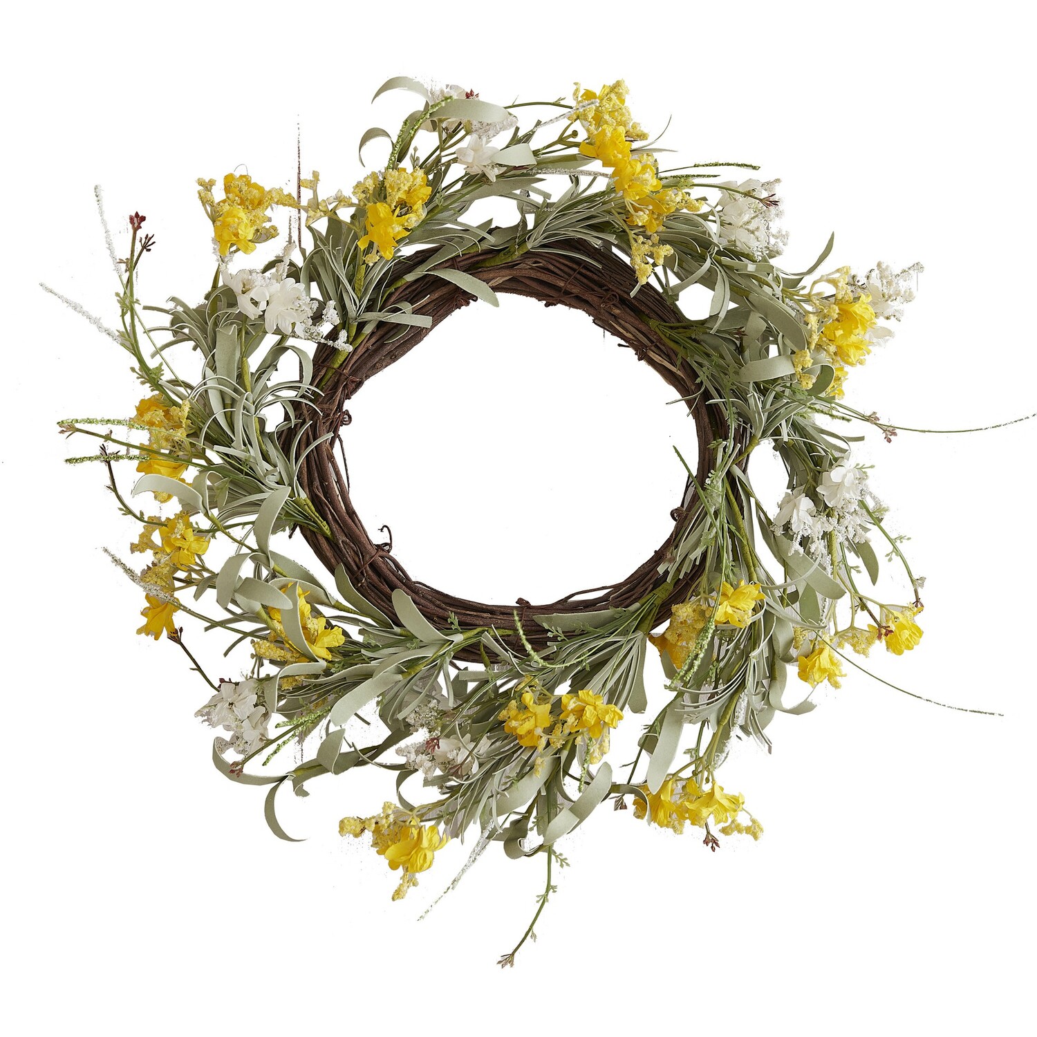 Yellow Artificial Flower Foliage Spring Easter Wreath - Yellow