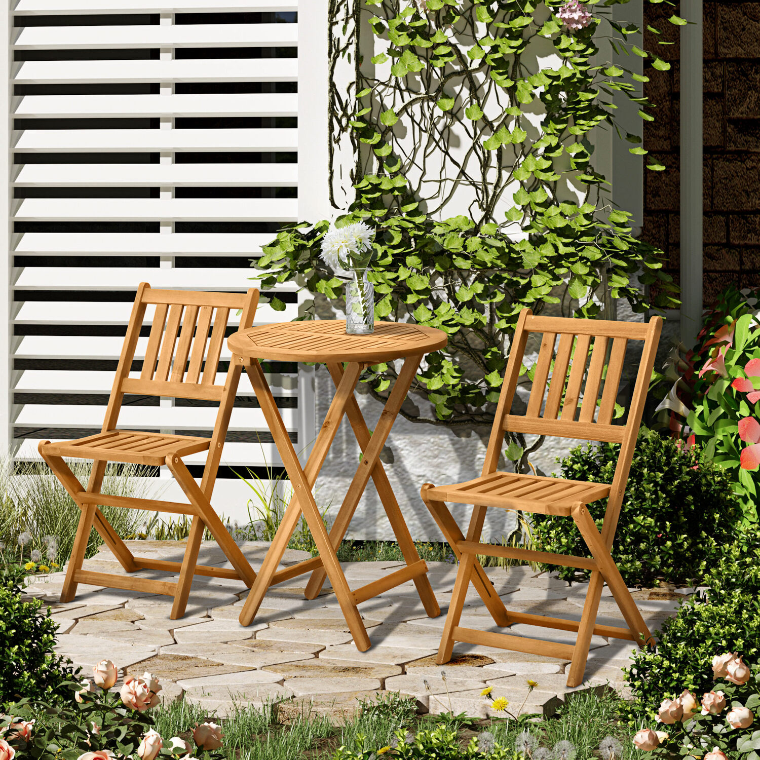 Outsunny 3 Piece Folding Bistro Set Garden Table And Chairs