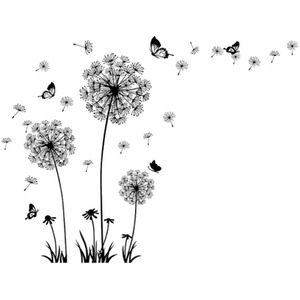 Black Dandelion and Butterfly Wall Stickers