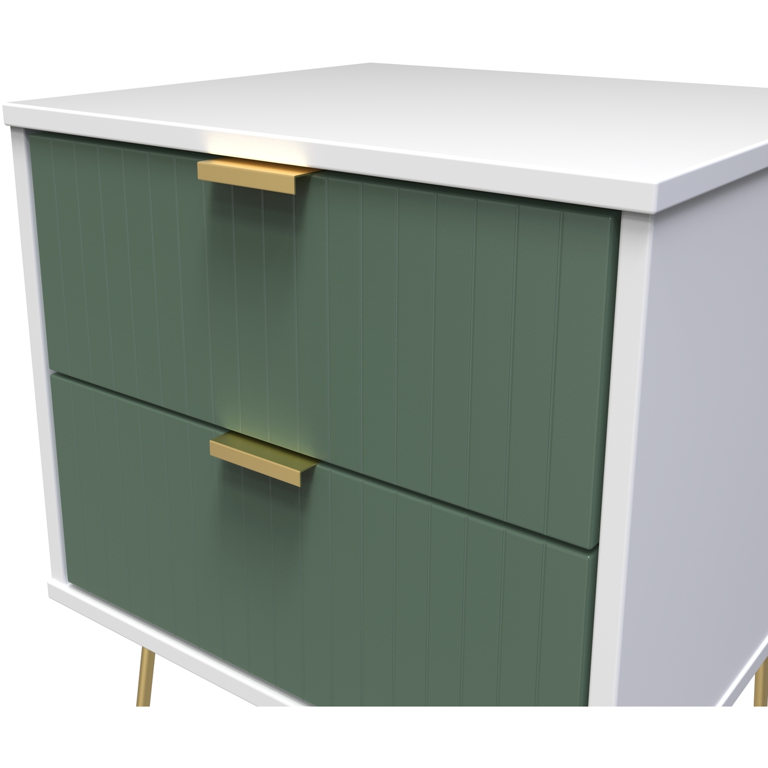 Linear Ready Assembled 2 Drawer Bedside Cabinet - Labrador Green White