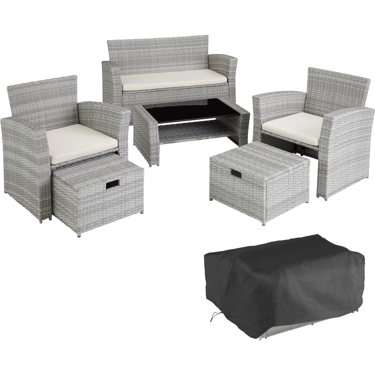 TECTAKE - Modena Rattan Garden Furniture Set - Light Grey thumbnail