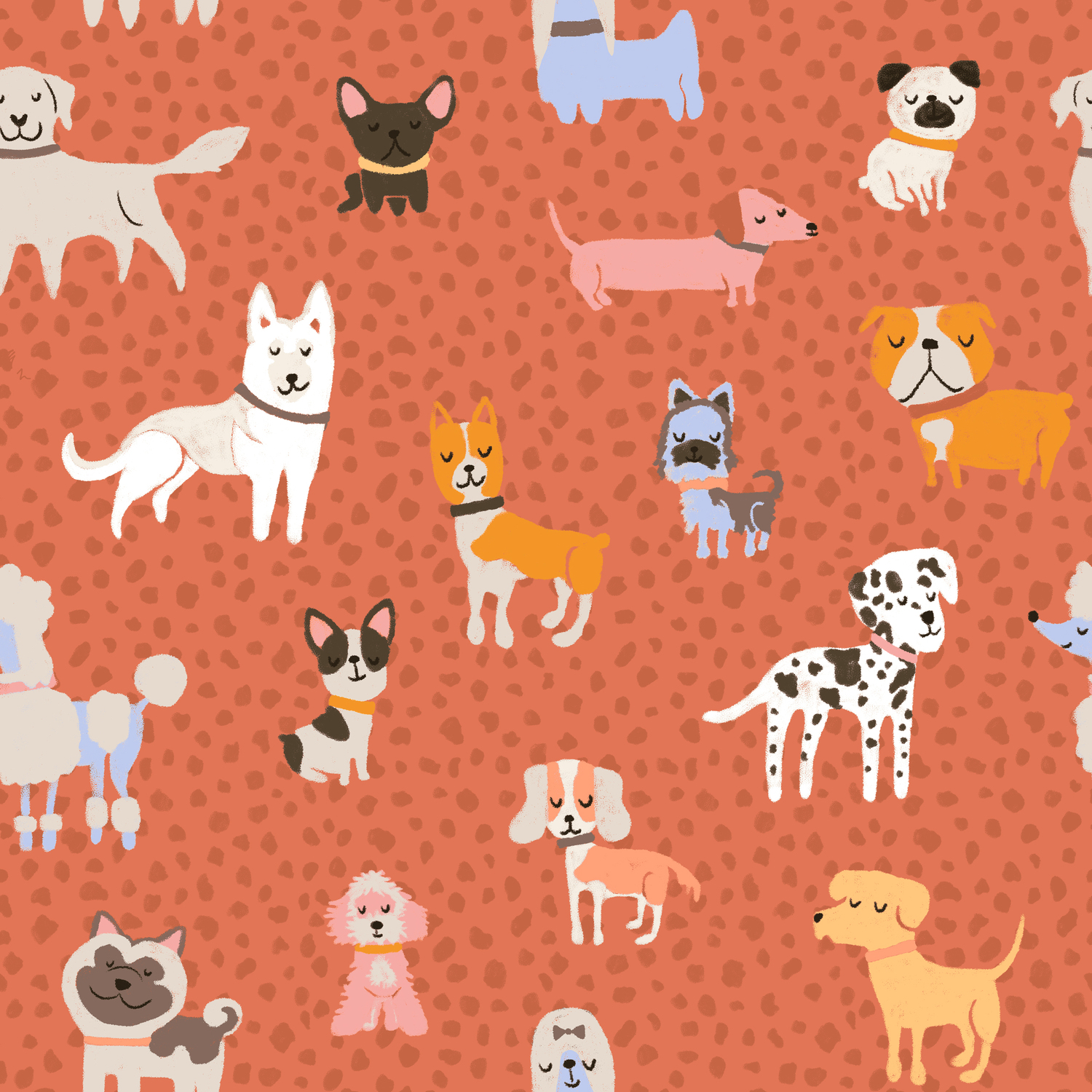 Reversible Dogs Duvet Cover Set - Coral Single