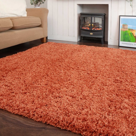 Super Soft Terracotta Orange Shaggy Living Area Rug