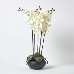 Homescapes Large Oriental Style Orchids in Black Bowl
