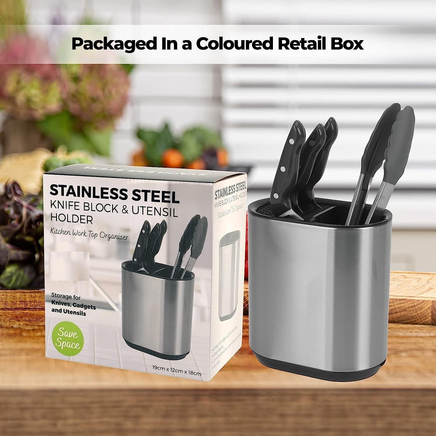 Portaposate Da Cucina In Acciaio Inox E ABS - Organizer Scolatoio Con Scomparti - Contenitore Per Mestoli, Forchette E Coltelli - 5