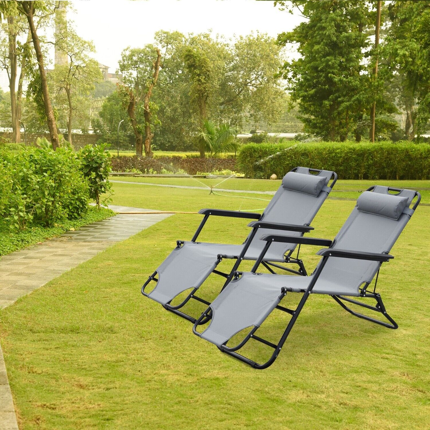 Set Of 2 Reclining Sun Loungers - Black
