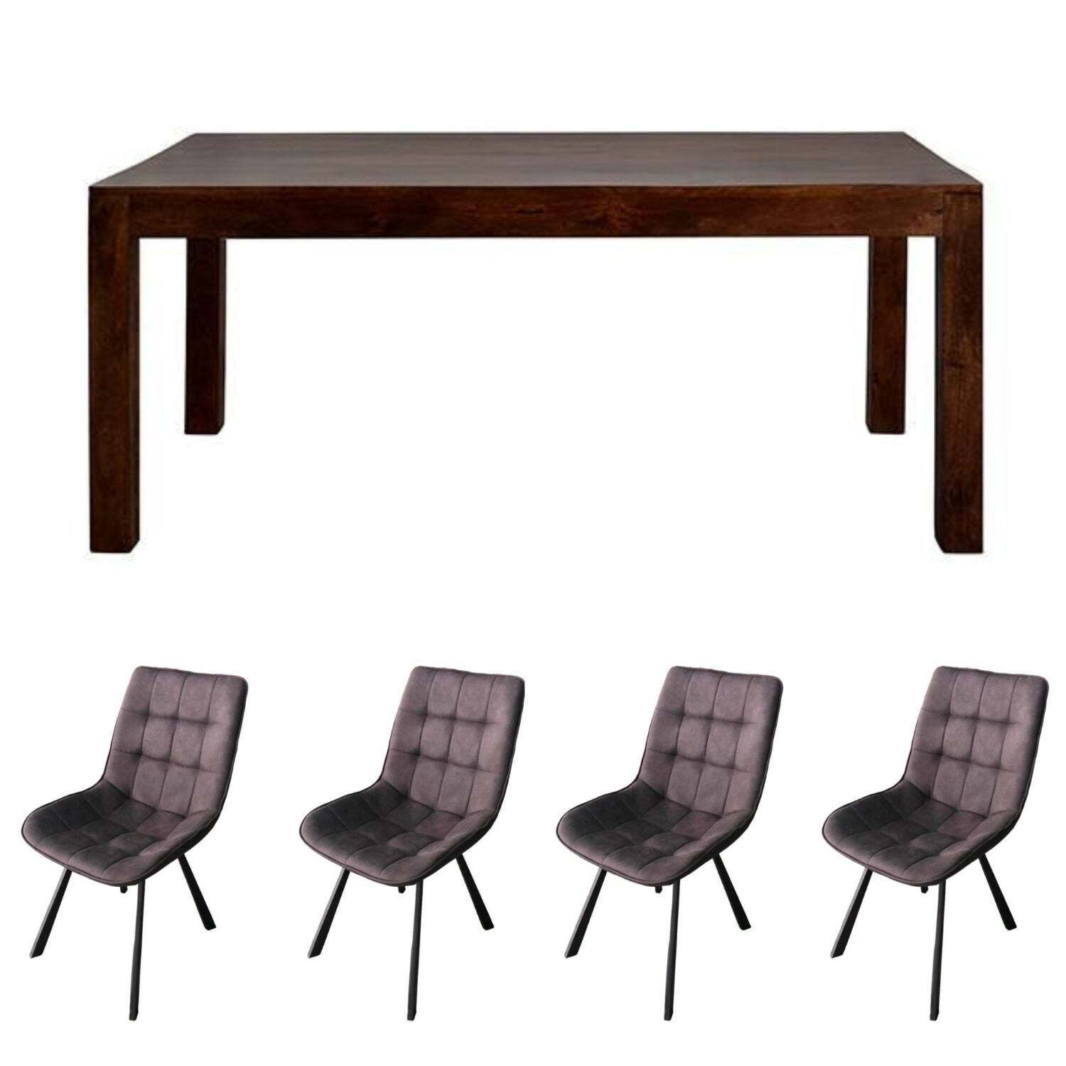 IH Design - Dakota Mango Wooden 4Ft Medium Dining Table Set With 4 Chairs - Dark Wood thumbnail