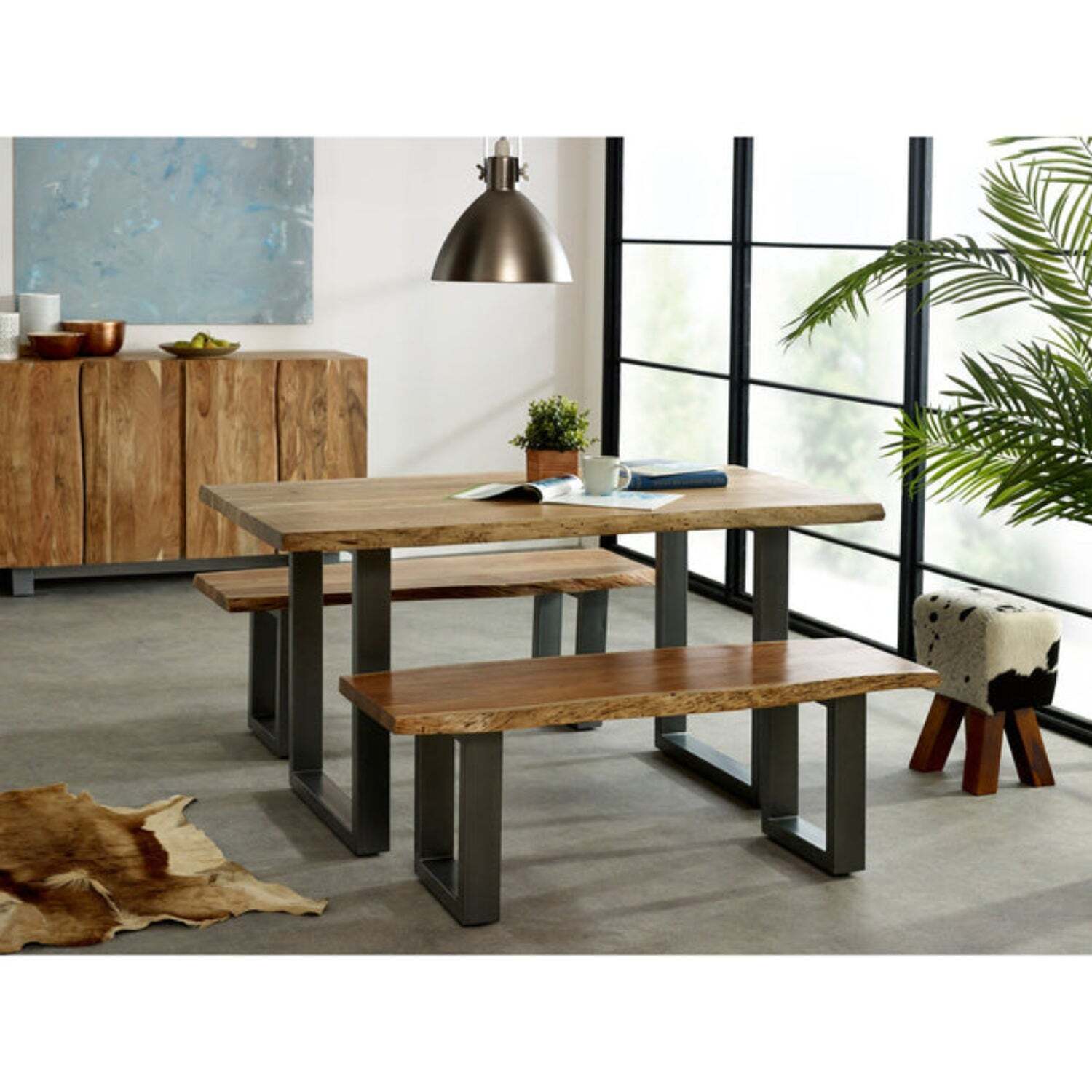 Grey Essential Medium Dining Table 1 5m Set 2 Chairs 1 Bench - Light Wood