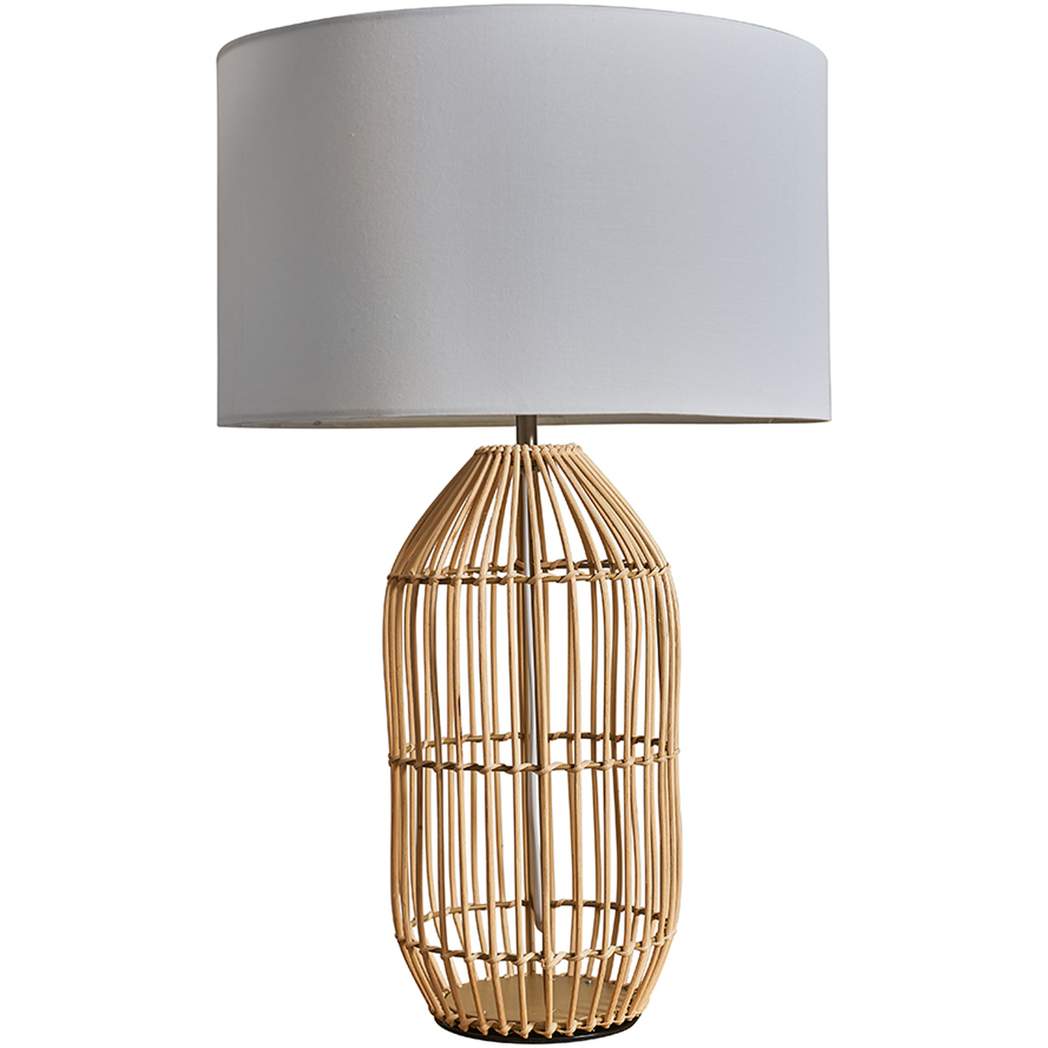 Hollins Large Rattan Cylinder Table Lamp - Brown / 35cm / White Shade