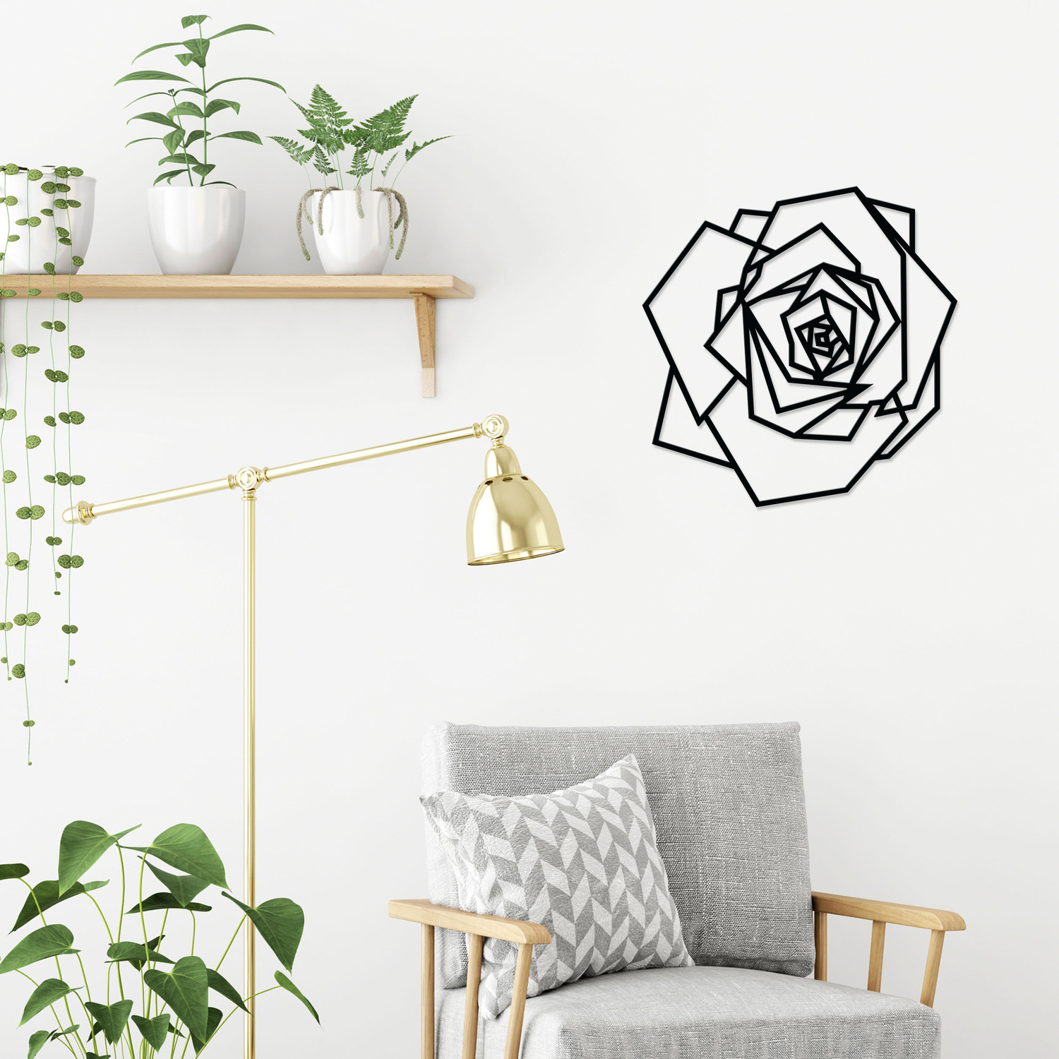 Decortie Wild Rose Wall Art Metal Decorative Object - Black - Black