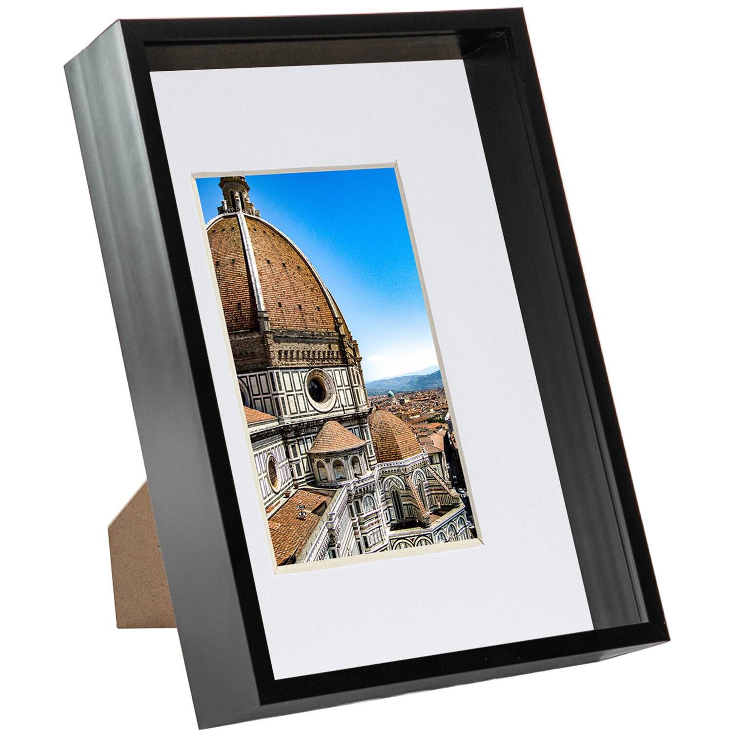 3D Deep Box Photo Frame with A5 Mount - A4 (8" x 12") - Black/White