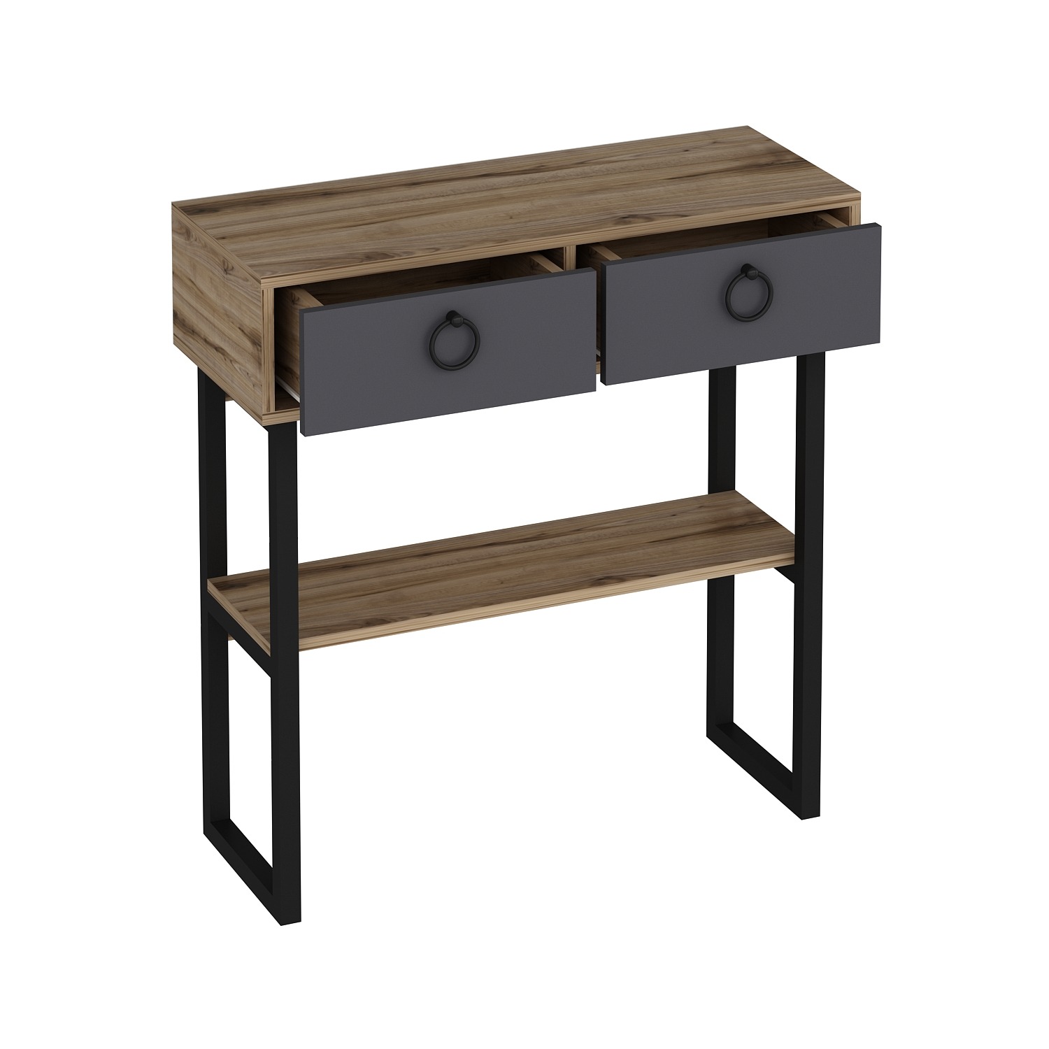 Console Table Metal Manufacture Wood Dresser With Mirror Monalisa - Dark Oak - Anthracite