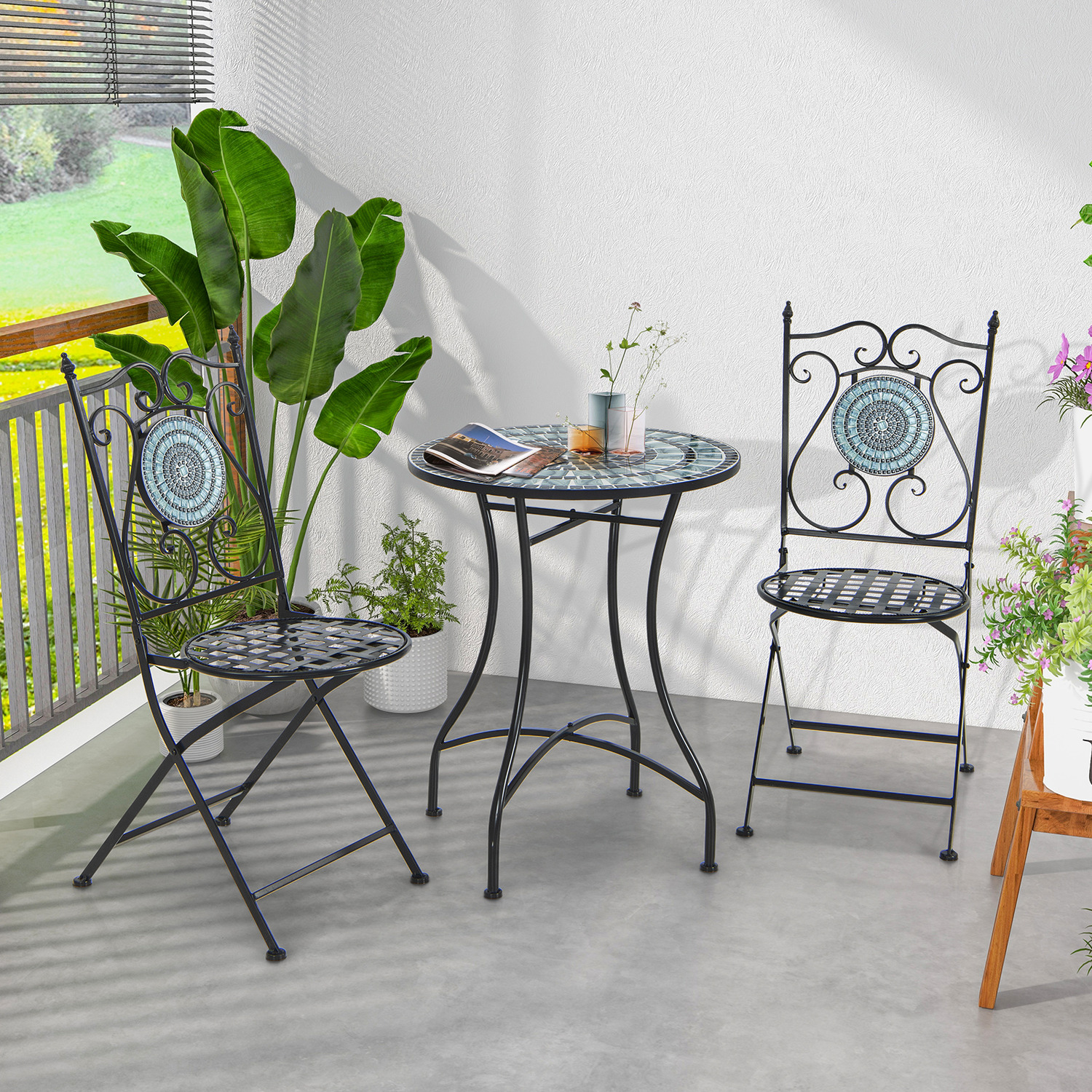 Garden Side Table Round Dining Table - Black