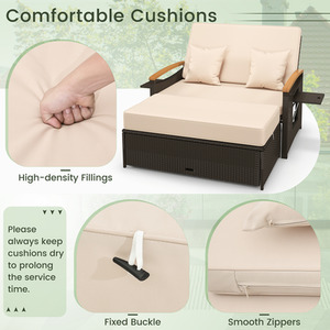 Brown 3-in-1 Garden Wicker Daybed Loveseat Side Table shot 4870556