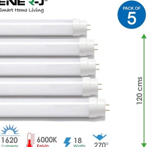 Pack of 5 T8 22W LED Nano Plastic Tube 150cms 4000K, Super Bright