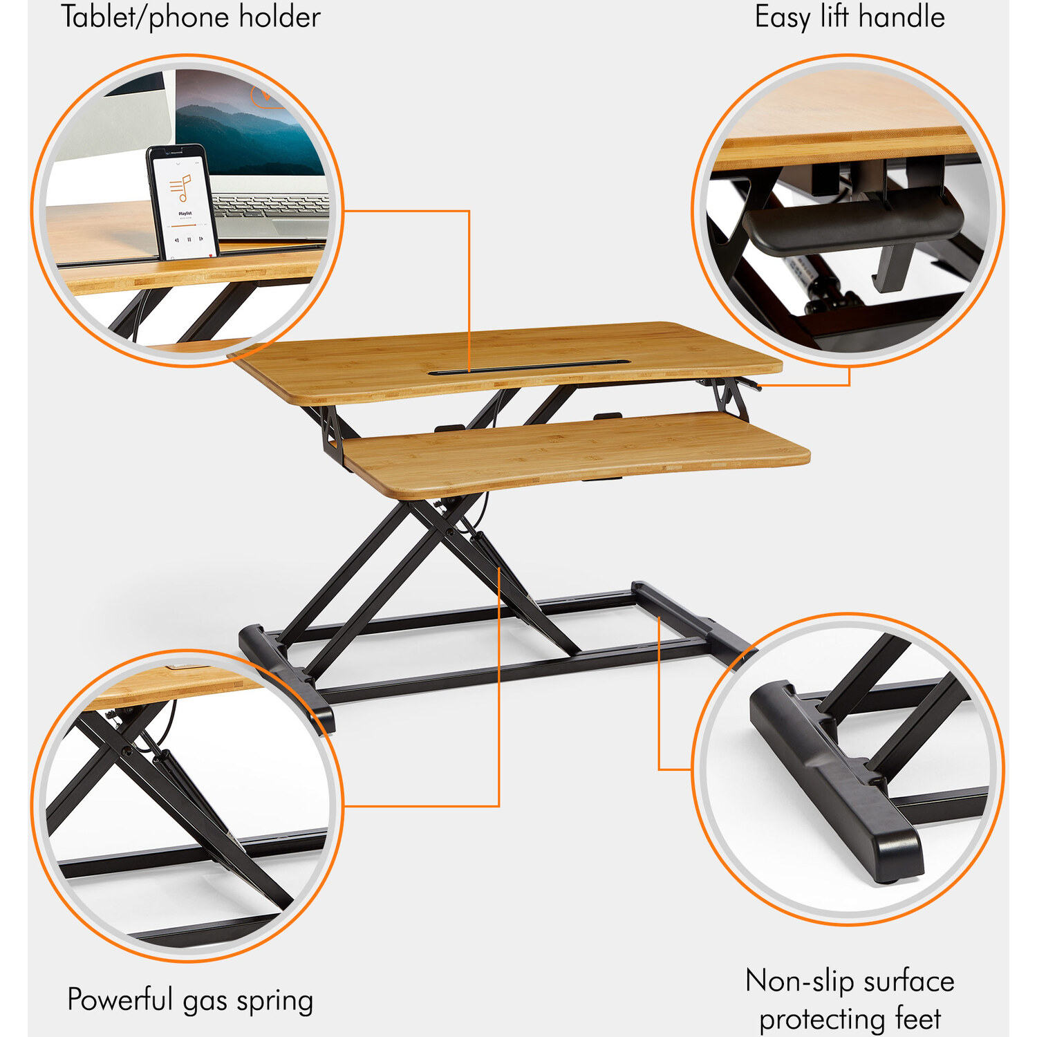 Height Adjustable Standing Desk Converter With Keyboard Shelf - Bamboo