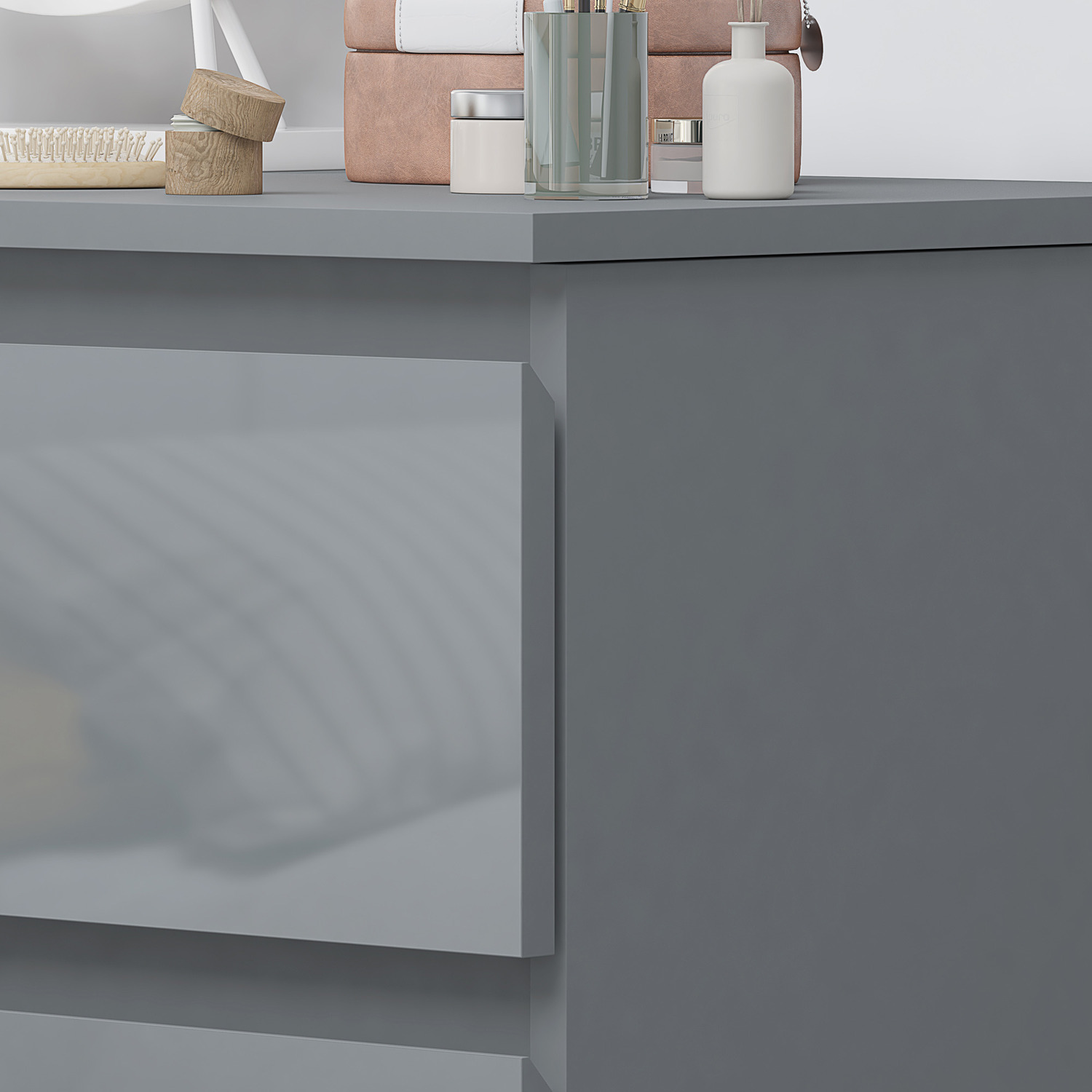 High Gloss Grey Dressing Table Desk With 3 Drawers