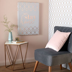 Art for the Home Lets Stay Home Metallic Typography Canvas