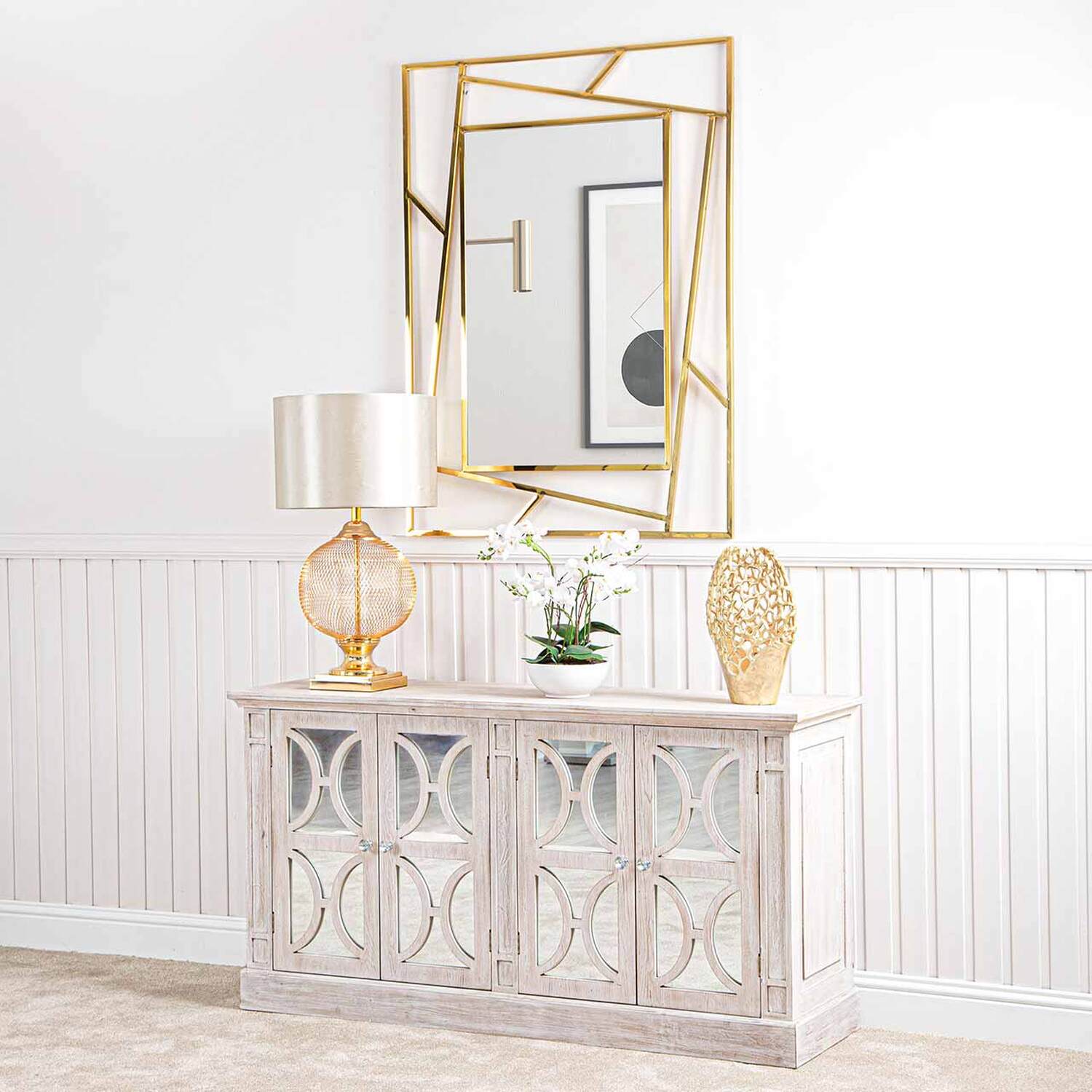 Wire Luxury Bedside Table Lamp - Chrome Metal Champagne Satin