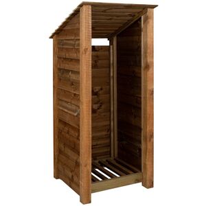 Single Bay Wooden Log Store With Reverse Roof