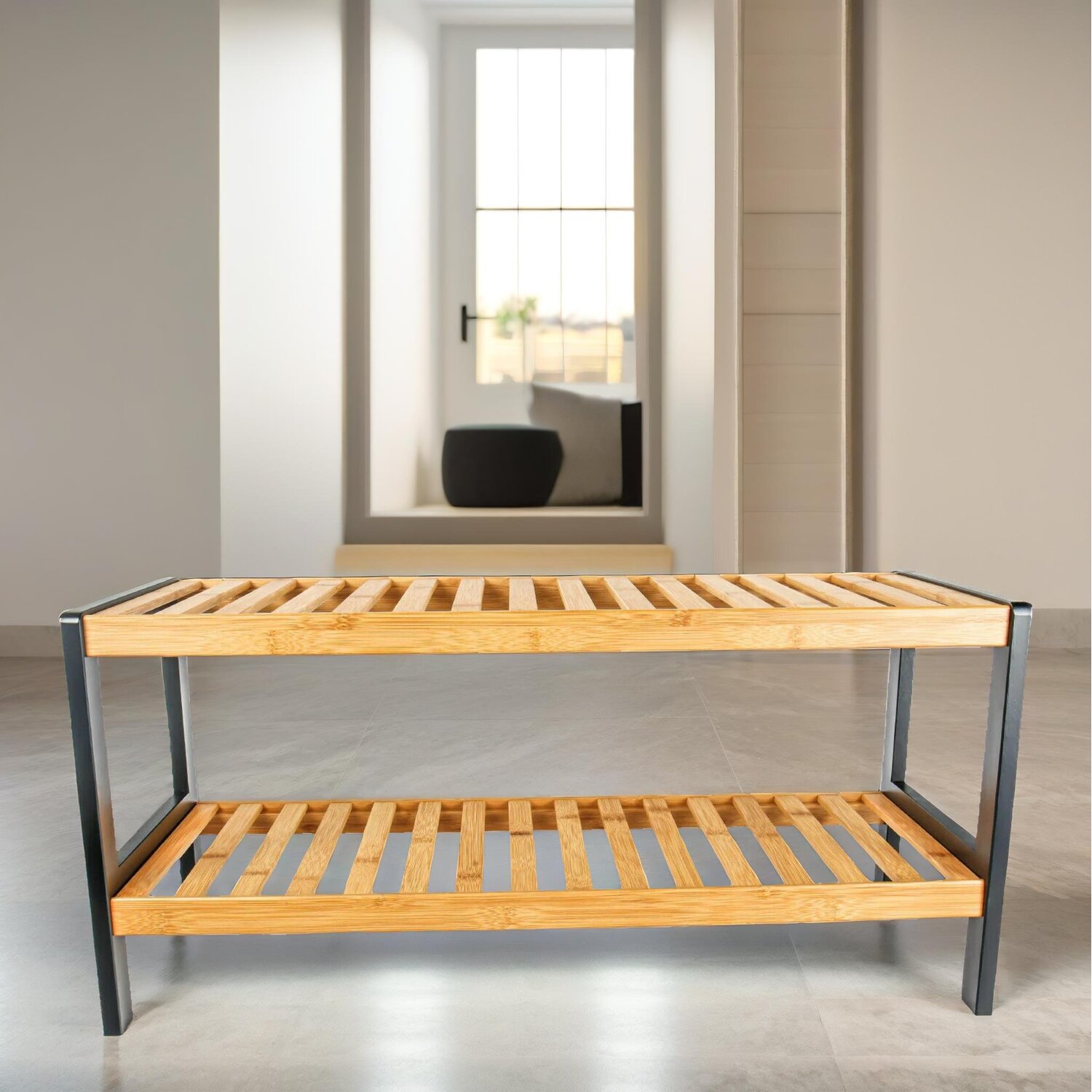 2-tier Bamboo Shoe Rack - Brown