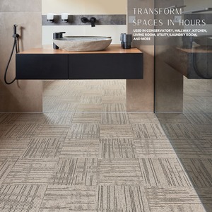 Beige / 30 Self Adhesive Vinyl Floor Tiles Faux Carpet Effect shot 5724660