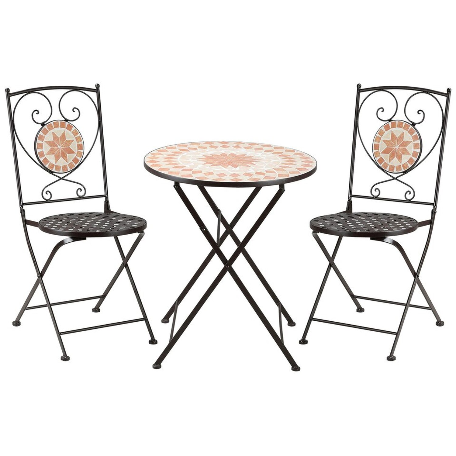 Set of 3 Bistro Set With Mosaic Table And 2 Armless Chairs - Grey
