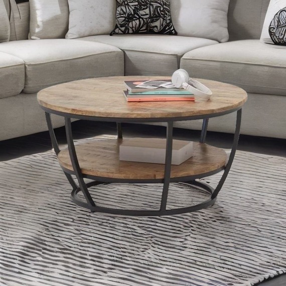 Home Source Albany Mango Wood Round Coffee Table